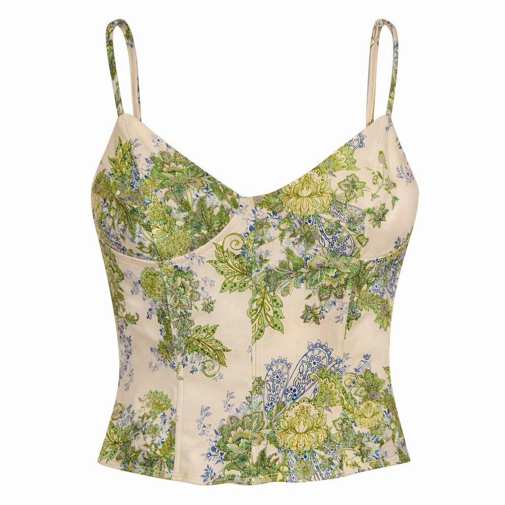 Edikted Garden Party Corset Top Floral Lace Up Bustier Ivory Mix L NWT Festival - Picture 2 of 12